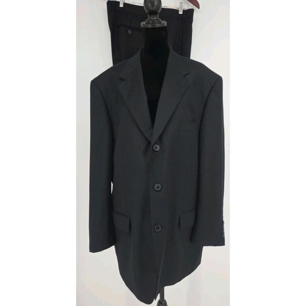 Bachrach Mens Suit 46R Black‎ Stripe Soft Italian Wool Jacket Pant 42/31 Zanone